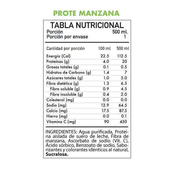 W1 Proteína Líquida Whey Protein Isolate Fibra Sabor Manzana