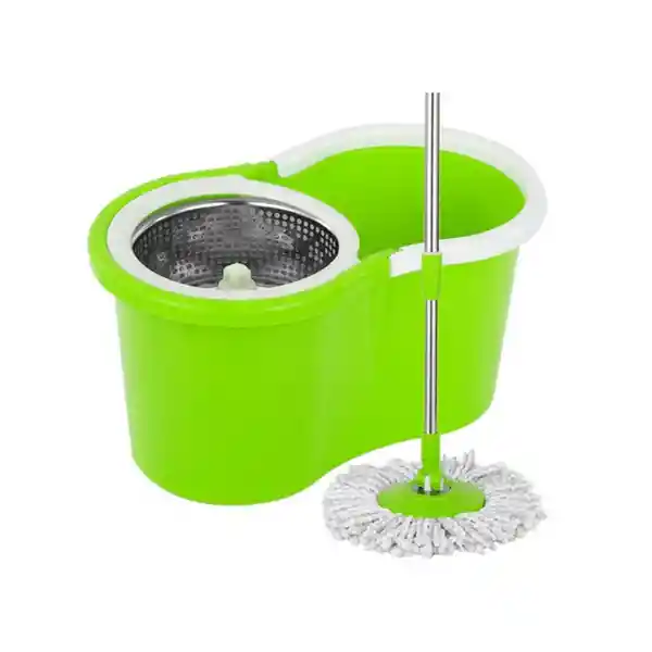 Mopa Giratoria 360º Verde Trapeador Canasto Acero Inoxidable