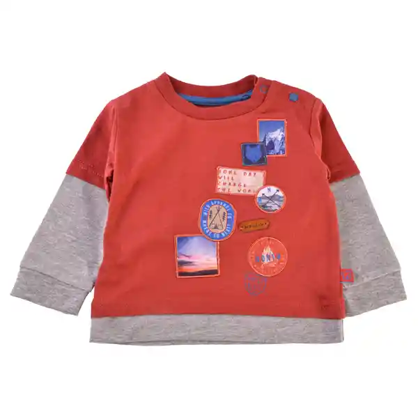 Polera Manga Larga Bebé Niño Terracota Talla 12 M Pillin