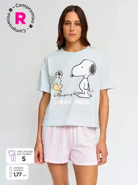 Snoopy Pijama Navi Flor Celeste XL V26