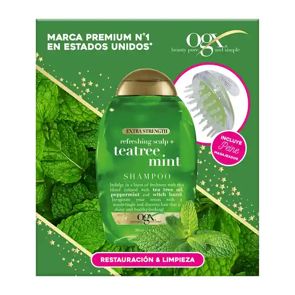 Ogx Estuche Shampoo Árbol Del té + Cepillo Masajeador