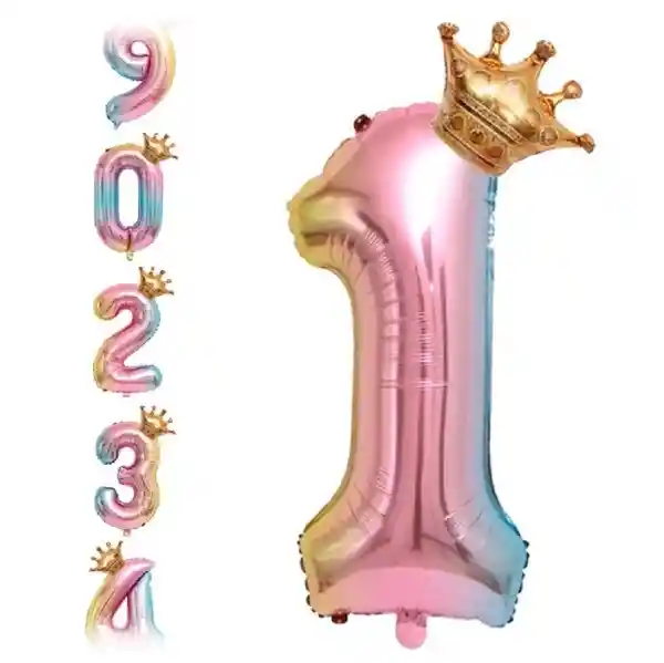 Globo Número Arcoíris Corona Surtidas