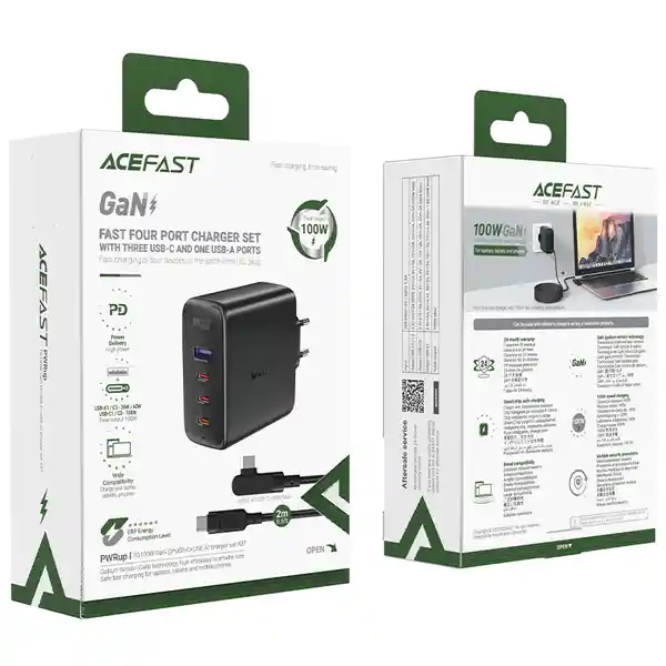 Acefast Enchufe 100W Gan 3 Usb-C B-A Certificado Mfi (A37PD)