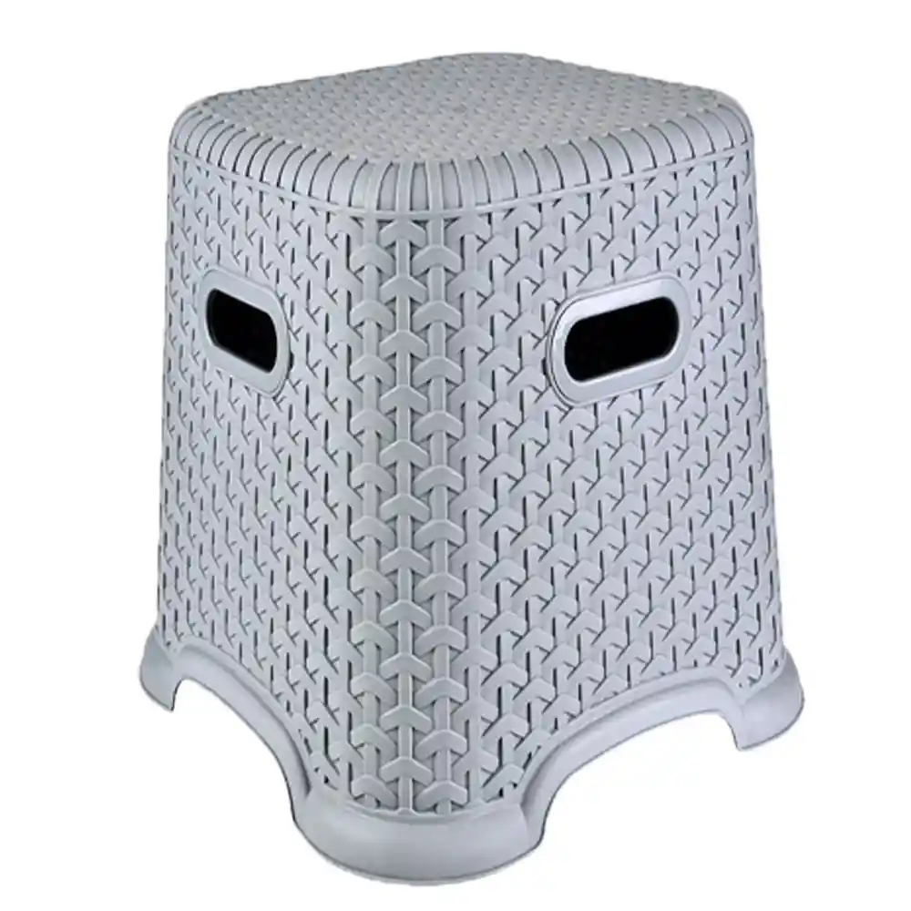 Taburete Simil Rattan Apilable Gris