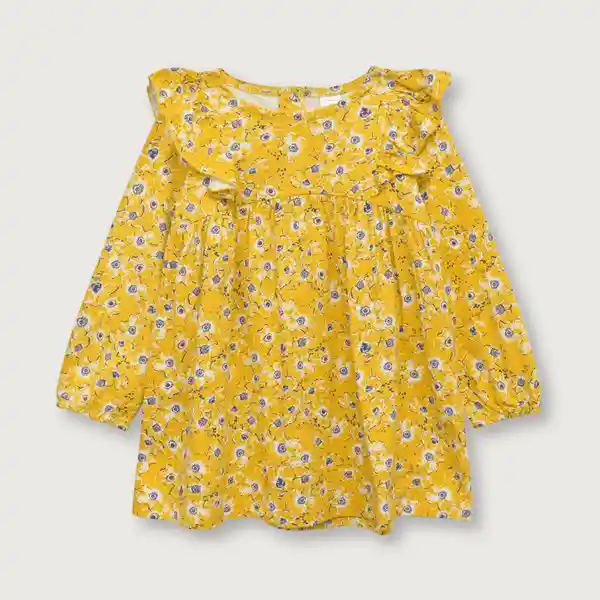 Vestido Con Vuelo y Manga Globo de Niña Amarillo T.9M Opaline