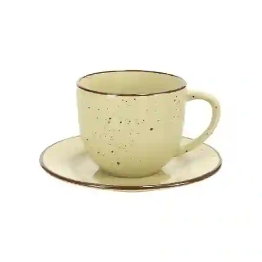 Taza de té Con Plato Stoneware Rústico Blanco 220 mL Casaideas
