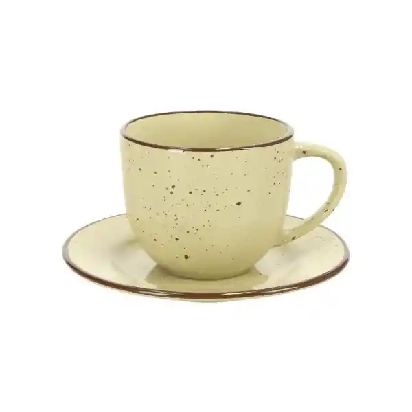 Taza de té Con Plato Stoneware Rústico Blanco 220 mL Casaideas