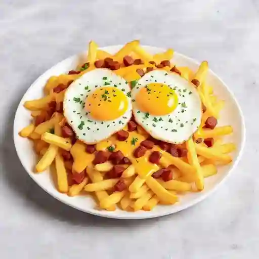 Papas Fritas + Queso Cheddar Y Gouda + Chorizo + Huevo (Gigante)