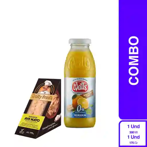 Combo Daily Fresh Sándwich Ave Mayo + Néctar Watts Naranja Light