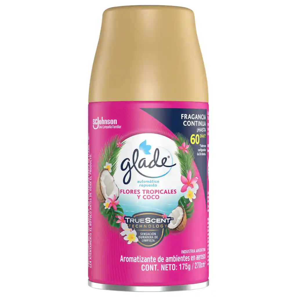 Desodorante Ambiental Glade Automático Repuesto Flores Tropicales y Coco 270ml