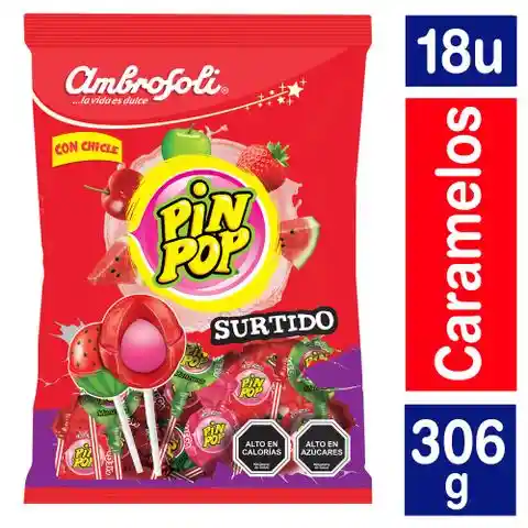 Pin Pop Bombón de Caramelo con Chicle Surtido