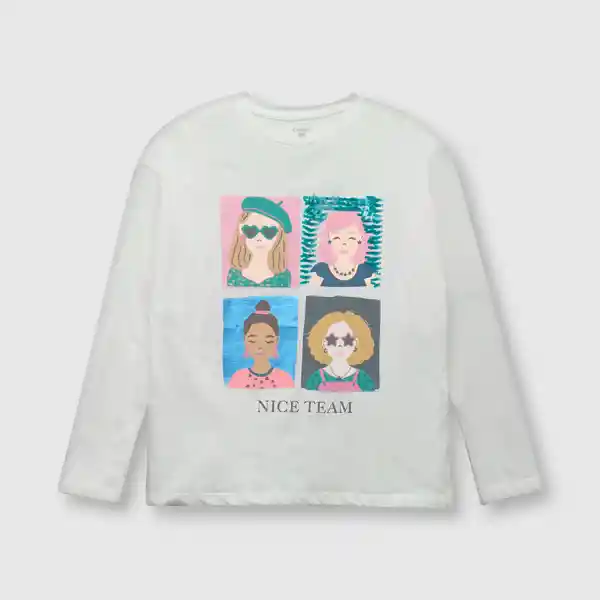 Polera de Niña Retratos Off White Talla 4A Colloky