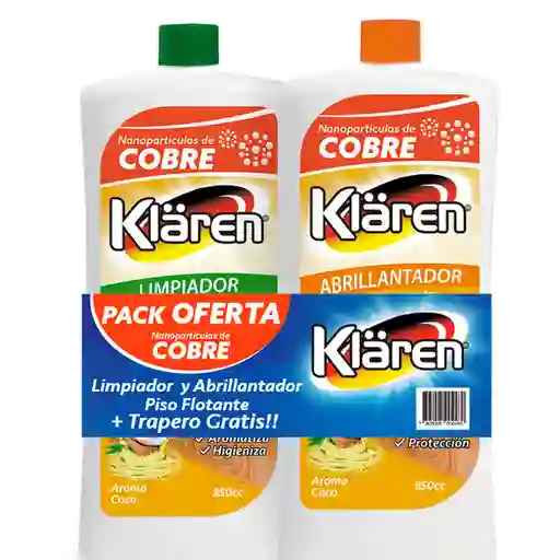 Klaren Kit Limpiador Pisos Flotante + Abrillantador + Trapero