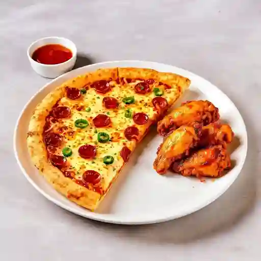Pizza Mediana y Alitas BBQ