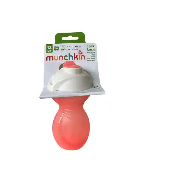 Vaso Antiderrame Con Bombilla Flip Lock Munchkin - Rosa 266 mL