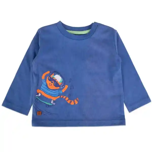 Polera Manga Larga Bebé Niño Azul Talla 3 A Pillín