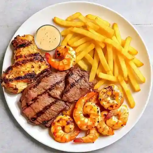 Parrilla Pollo, Carne y Camarón Grande