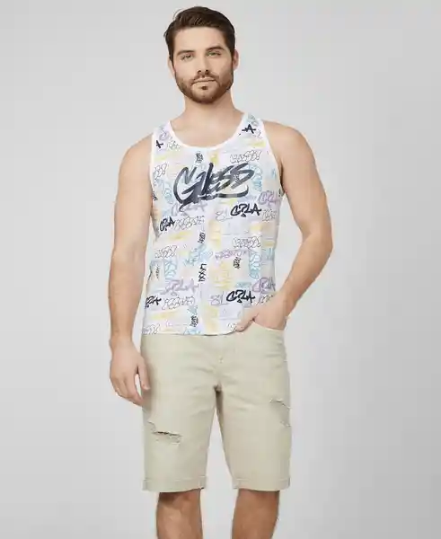 Polera Manga Sisa Sonny Tank Blanco Talla M Guess