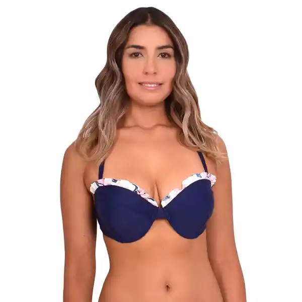 Bikini Sostén Strapless Con Vuelos Color Azul Talla M Samia