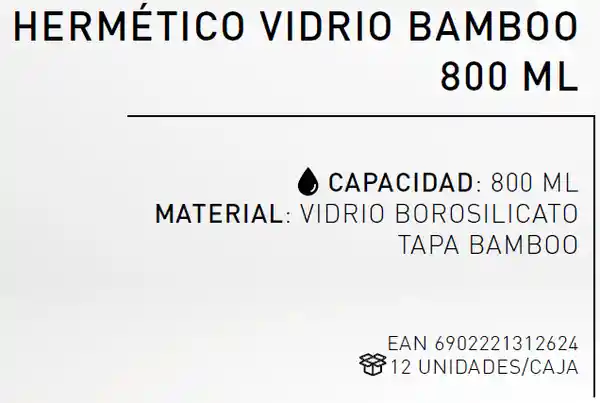 Glasso Hermetico Vidrio Bamboo Eco 800 mL