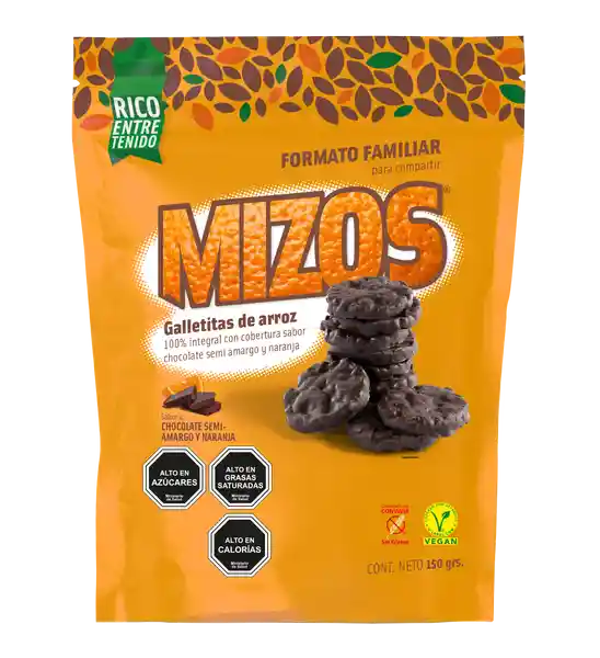 Mizos Galletas de Arroz Sabor a Chocolate Semi Amargo y Naranja
