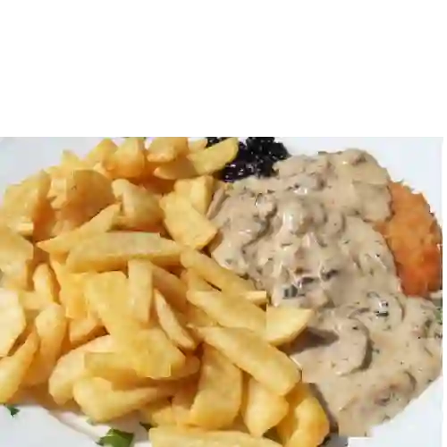 Salmón Salsa Champiñón Papas Fritas