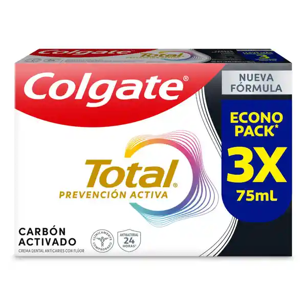 Colgate Pasta Dental Total 12 Carbón Activado 75 mL x 3 Und