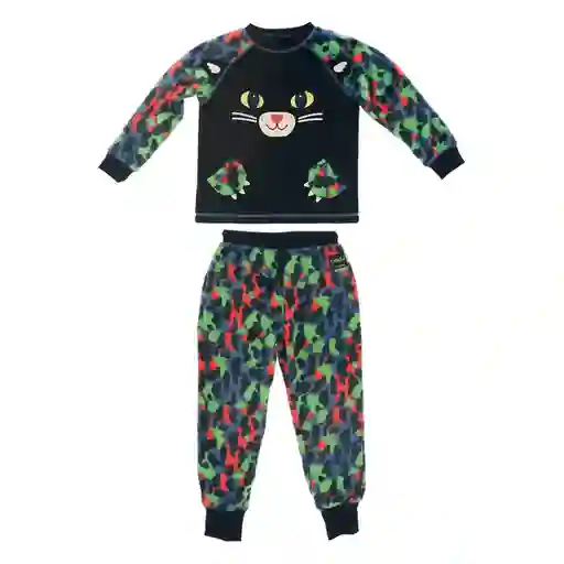 Pijama Infantil Coral Diseño Gato Negro Talla 4