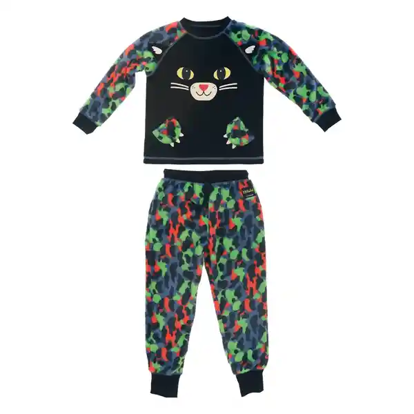 Pijama Infantil Coral Diseño Gato Negro Talla 4