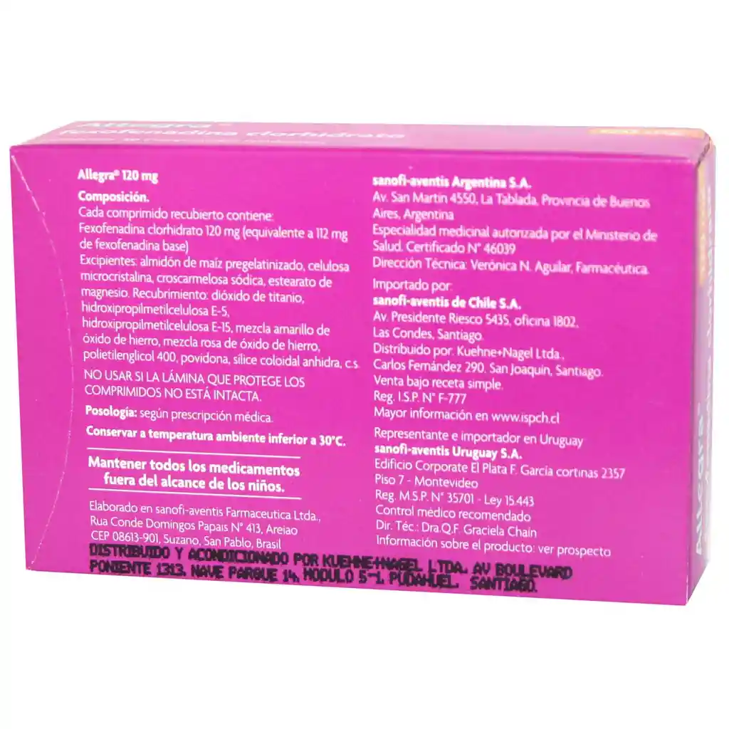 Allegra 120 Mg Caja X 30 Comprimidos Recubiertos