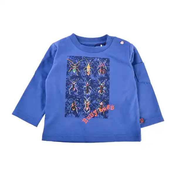 Polera Manga Larga Bebé Niño Azul Talla 6 M Pillin