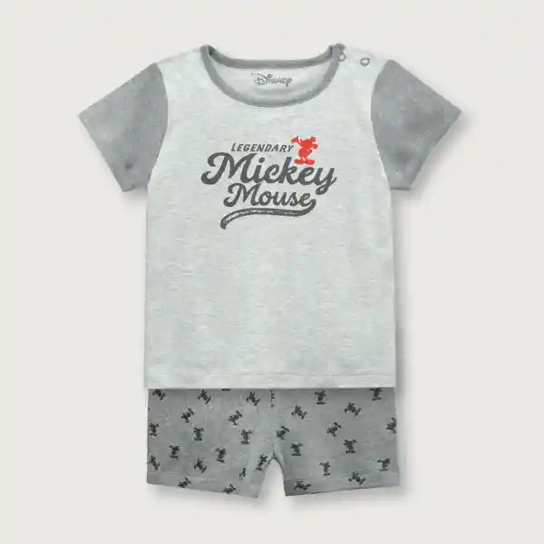 Pijama Polera + Short Mickey Melange Gris Talla 2A Opaline