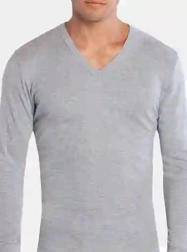 Tais Camiseta Algodón Cuello V Manga Larga Gris Talla S