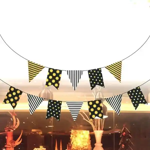 Guirnalda Banderines Diseños Metal Negro Dorado
