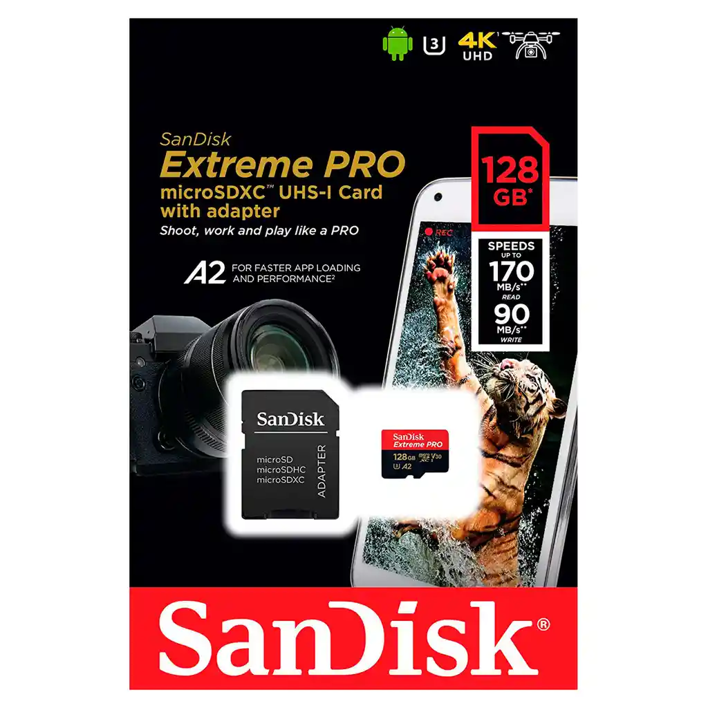 Tarjeta de Memoria Sandisk Extreme Pro Microsd de 128gb Uhs