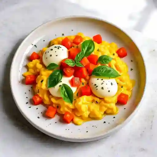 Huevos Revueltos Con Mozzarella Tomate Y Albahaca