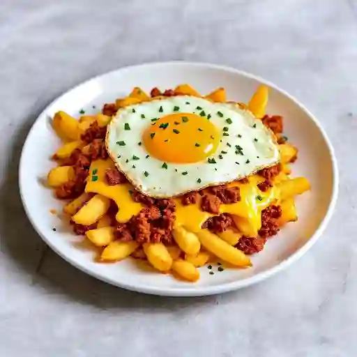 Papas Fritas Grande (500grs) + Queso Cheddar Y Gouda + Chorizo + Huevo