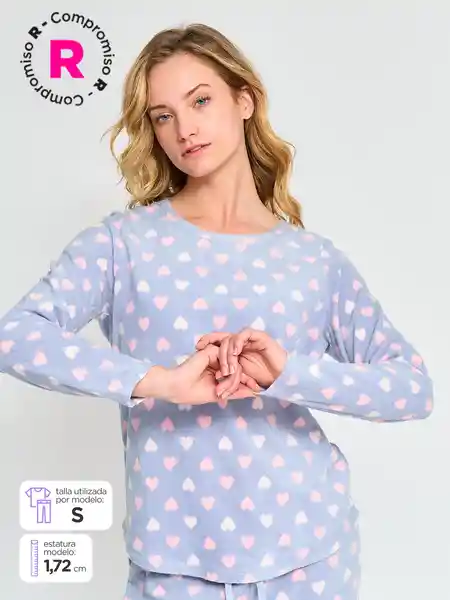 Index Top Manga Larga Polar Print FB Denim M I25