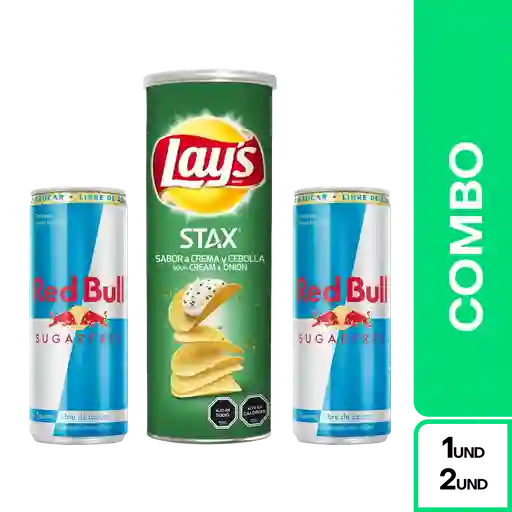 Combo Lays Stax Crema y Cebolla + Red Bull sin Azucar 2 Und