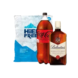 Coca-Cola Gaseosa Zero + Ballantines 40 Whiskey + Hielo Liquidos