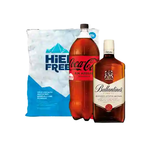 Coca-Cola Gaseosa Zero + Ballantines 40 Whiskey + Hielo Liquidos
