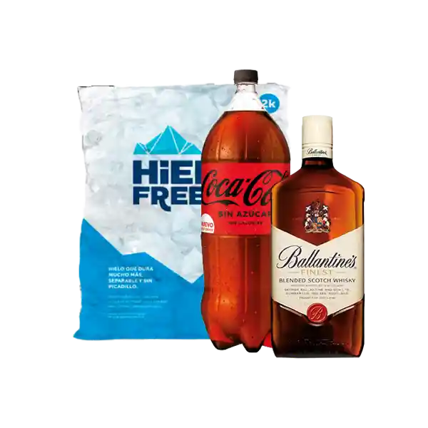 Coca-Cola Gaseosa Zero + Ballantines 40 Whiskey + Hielo Liquidos