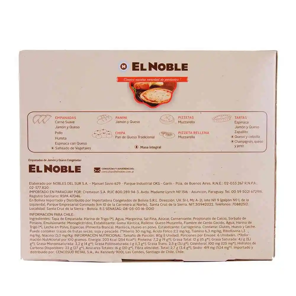 El Noble Empanada Jamon Queso 6 U