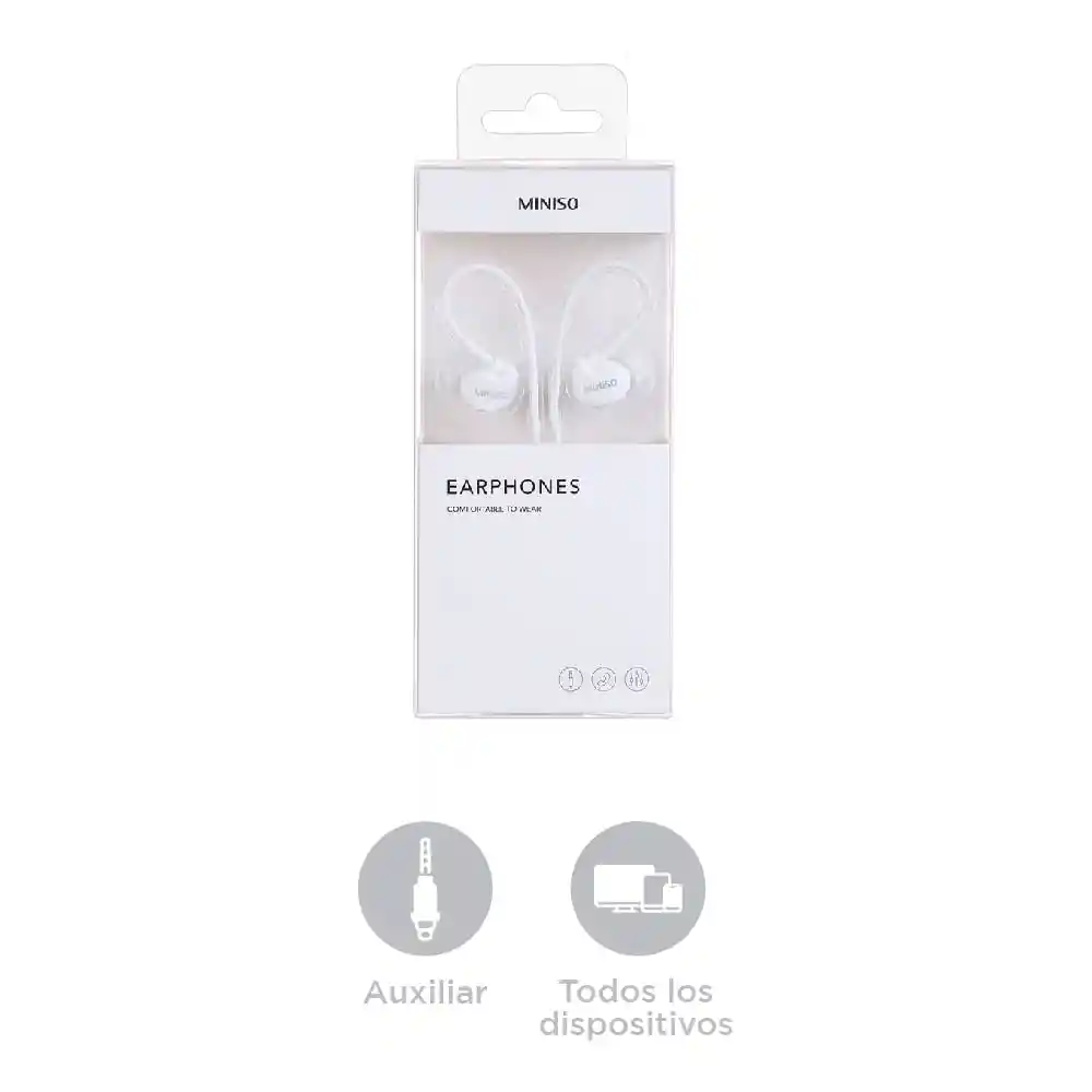 Miniso Audifonos Deportivos blancos de cable 857
