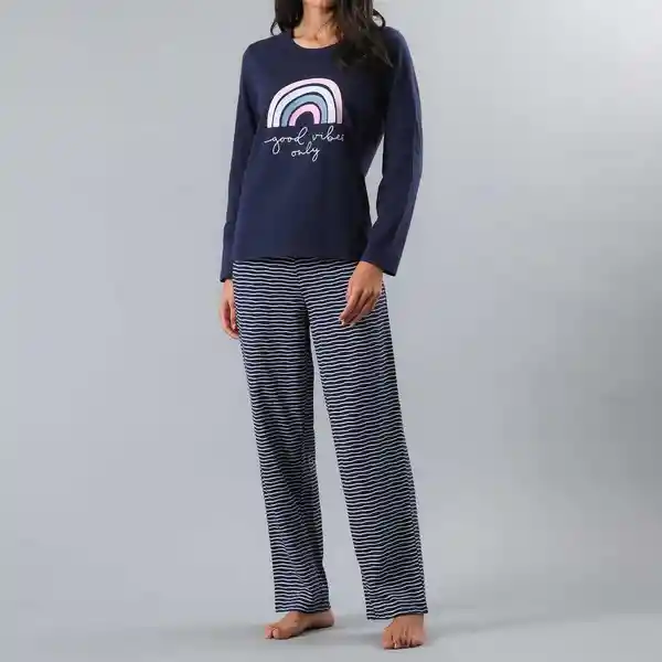 Pijama Cuello Redondo Color Navy Talla XS Flores