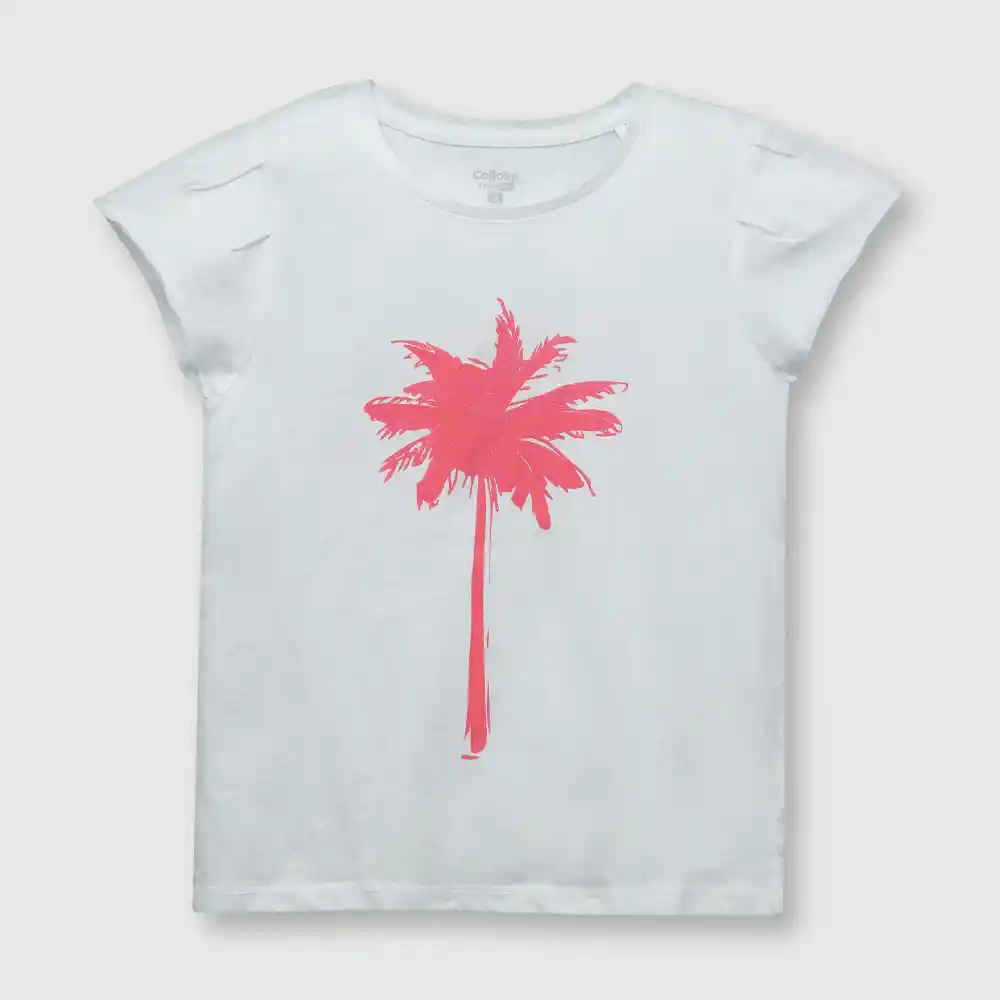 Polera Palmera De Niña Blanca Talla 6a