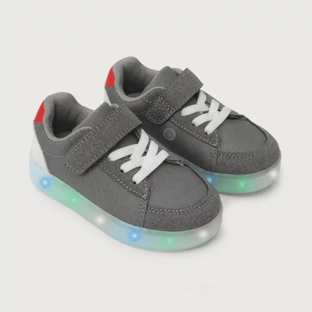 Zapatillas Luces De Velcro Para Niño Gris/rojo Talla 22