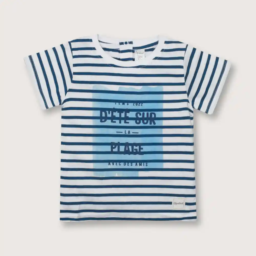 Polera De Niño Manga Corta Surf Líneas Celeste Talla 6m