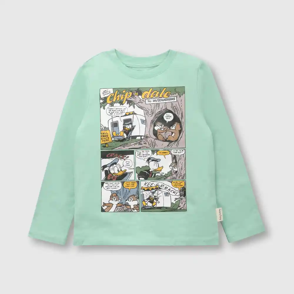 Polera Mickey Comics Para Bebé Verde Talla 6/9 Meses