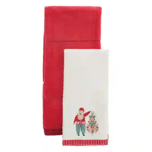 Set Toalla de Algodón Bordado Navidad Rojo Casaideas